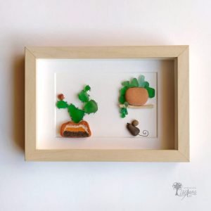 Cuadro para decoración infantil hecho a mano con azulejos y cristales del mar cactus y el Sr Pérez UdanasArt