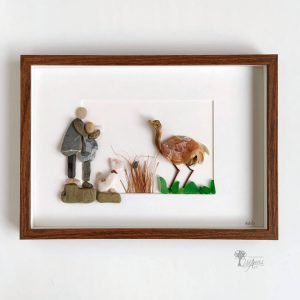 Cuadro con piedras migración de las grullas decoración personalizada hecho a mano en Barcelona con piedras guijarros madera de deriva conchas marinas Bird watching Pieza única UdanasArt