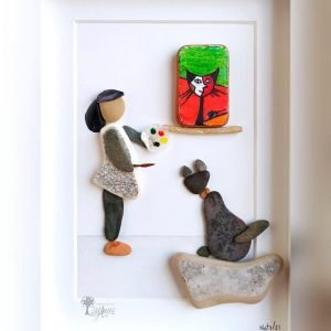 Cuadro con piedras Pintando el gato de Picasso con Kitty