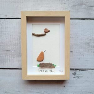 Cuadro con piedras Cree en ti hecho a mano con guijarros madera de deriva cristales del mar Regalo original UdanasArt