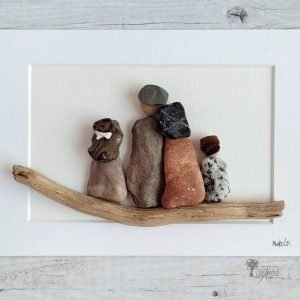 Cuadro decorativo con piedras hecho a mano Familia