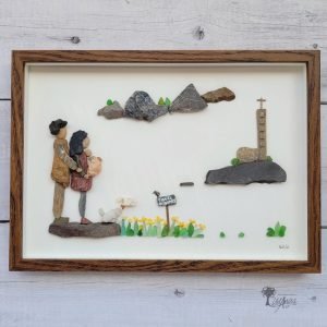 Cuadro con piedras decoración para el hogar hecho a mano con piedras cristales del mar madera de deriva regalo original UdanasArt