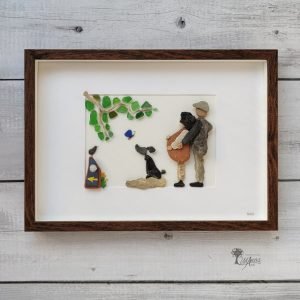 Cuadro con piedras nuestro camino decoración hogar regalo personalizado hecho a mano con guijarros piedras maderas de deriva cristales del mar pareja esperando bebé camino de Santiago UdanasArt