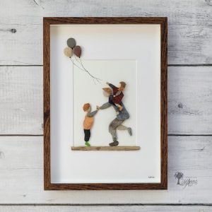 Cuadro de decoración para el hogar hecho a mano con piedras guijarros madera de deriva Tardes con papá UdanasArt