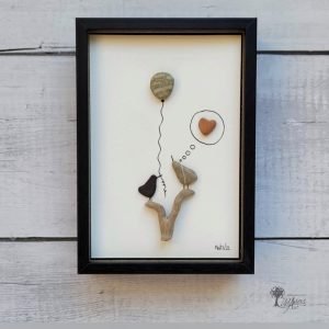 Tengo algo para ti cuadro de decoración hecho a mano con piedras y madera de deriva Día de los enamorados San Valentín UdanasArt