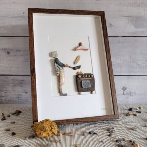 Cuadro de decoración personalizado hecho a mano con piedras madera de deriva conchas marinas regalo día del padre Oído cocina UdanasArt