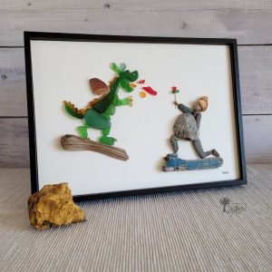 Regalo original Cuadro con piedras Sant Jordi decoración para el hogar hecho a mano en Barcelona con cristales del mar madera de deriva Pieza única UdanasArt