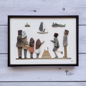 Cuadro con piedras Siempre unidos Familia hecho a mano en Barcelona decoración del hogar Pieza única UdanasArt