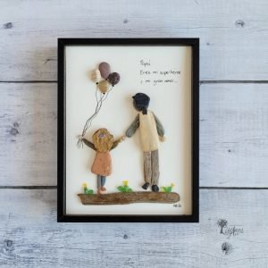 Cuadro con piedras Amanda y papá decoración especial día del padre hecho a mano en Barcelona pieza única UdanasArt