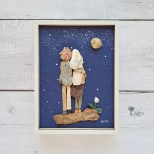 Cuadro con piedras Juntos de noche decoración hogar día de los enamorados arte sostenible hecho a mano en Barcelona pieza única UdanasArt