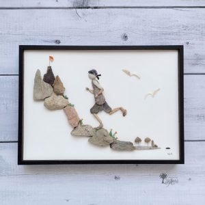 Cuadro con piedras Pies descalzos de decoración personalizado hecho a mano con guijarros piedras deporte trail running montaña pieza única UdanasArt