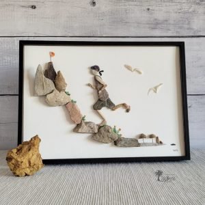 Regalo original Cuadro con piedras Pies descalzos de decoración personalizado hecho a mano con guijarros piedras deporte trail running montaña pieza única UdanasArt